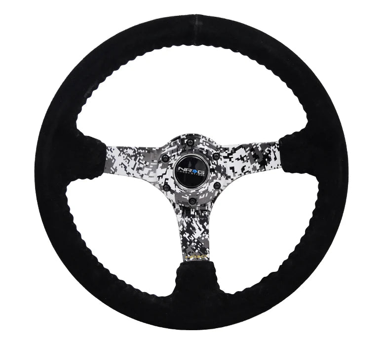 350mm Deep Dish Steering Wheel Suede - Solid Spoke