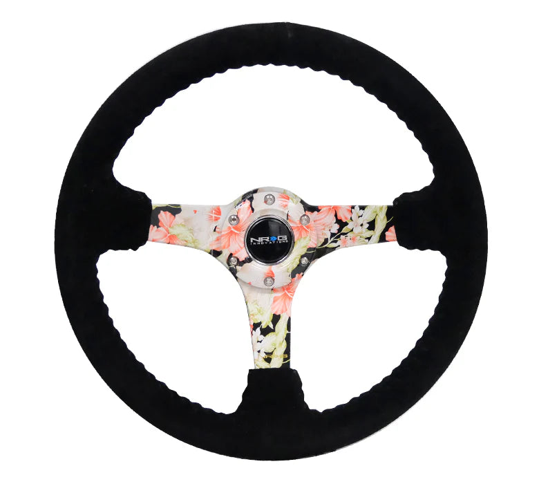 350mm Deep Dish Steering Wheel Suede - Solid Spoke