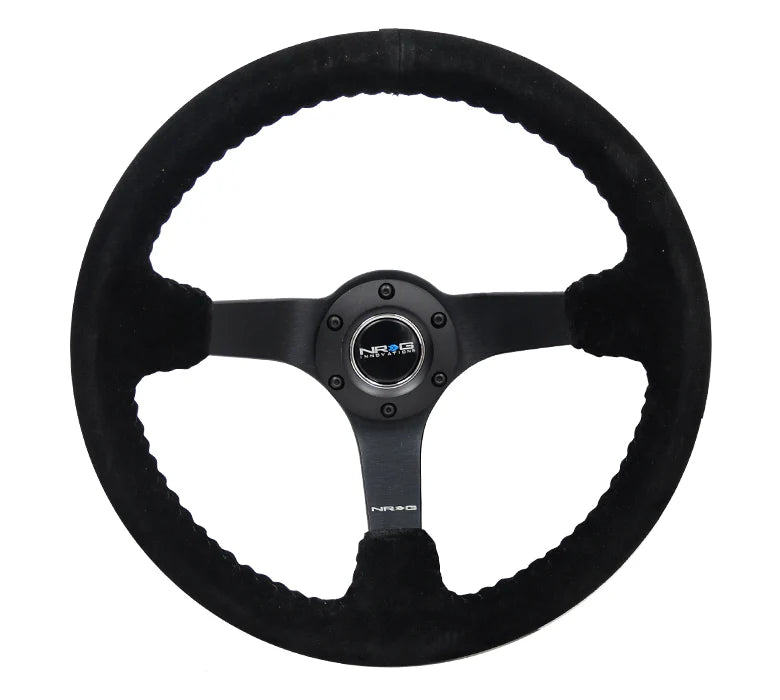 350mm Deep Dish Steering Wheel Suede - Solid Spoke