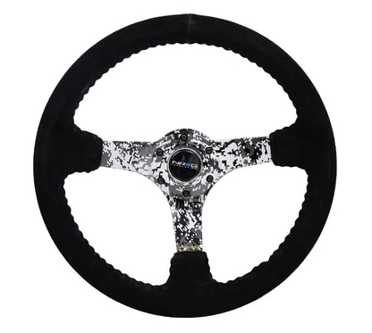 350mm Deep Dish Steering Wheel Suede - Solid Spoke