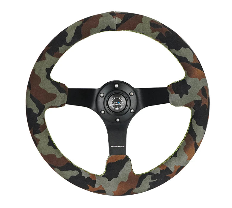 350mm Deep Dish Steering Wheel Suede - Solid Spoke