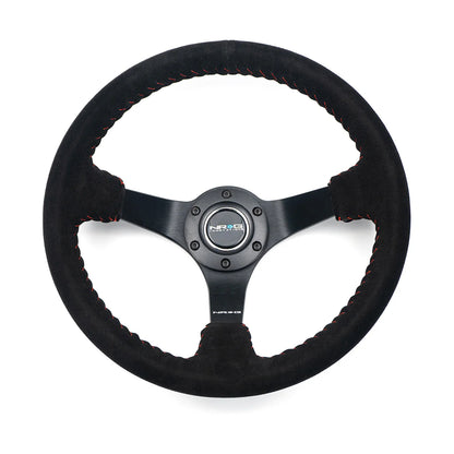 350mm Deep Dish Steering Wheel Suede - Solid Spoke