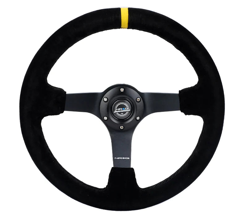 350mm Deep Dish Steering Wheel Suede - Solid Spoke