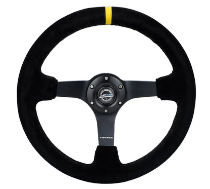 350mm Deep Dish Steering Wheel Suede - Solid Spoke