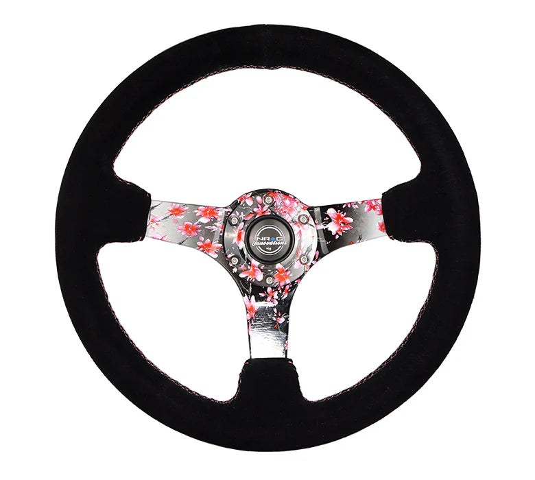 350mm Deep Dish Steering Wheel Suede - Solid Spoke