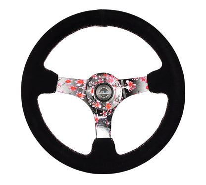 350mm Deep Dish Steering Wheel Suede - Solid Spoke