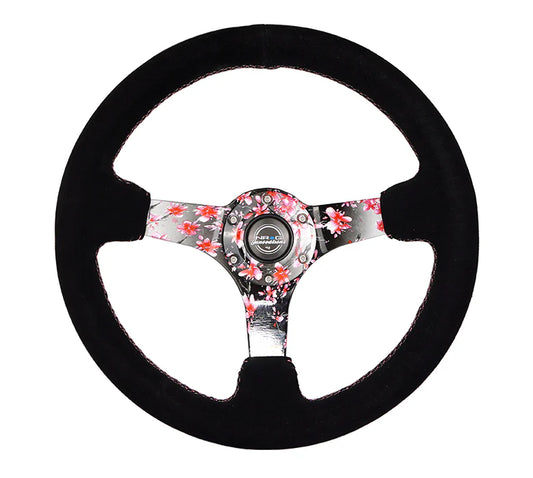 350mm Deep Dish Steering Wheel Suede - Solid Spoke