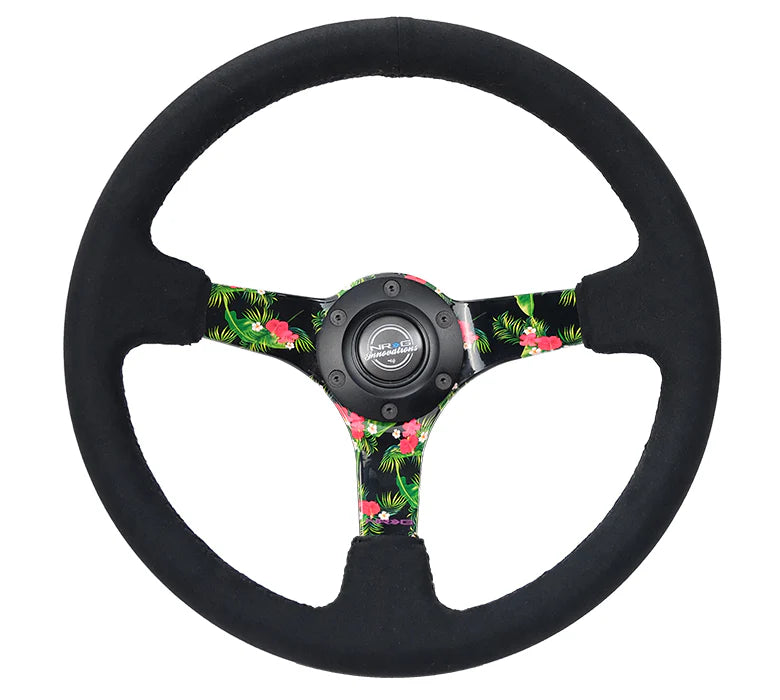350mm Deep Dish Steering Wheel Suede - Solid Spoke