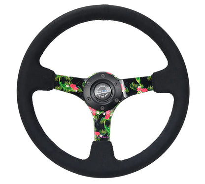 350mm Deep Dish Steering Wheel Suede - Solid Spoke